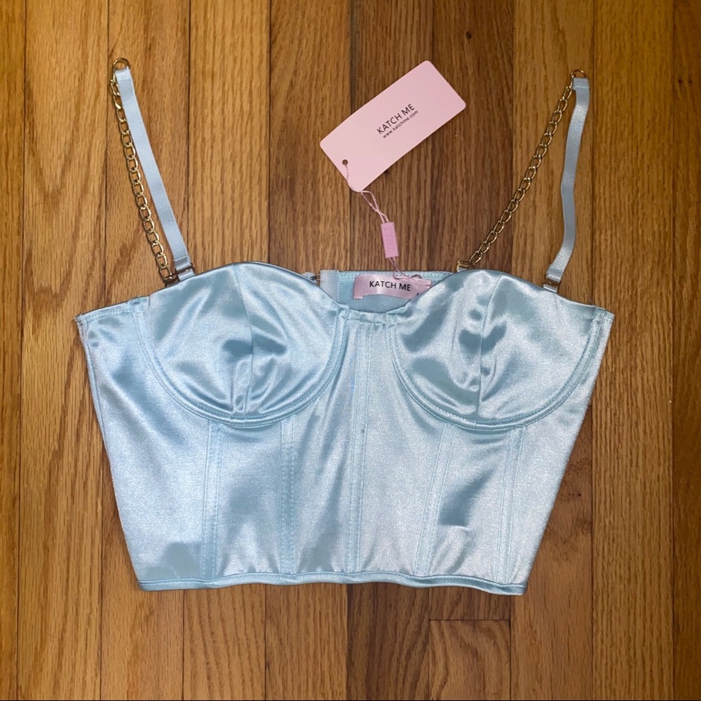 NWT Baby Blue & Gold Crop Top Bustier